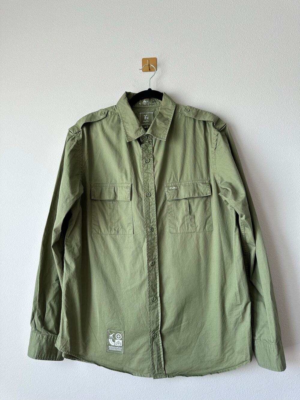 Vintage Y2K LRG Olive Green Military Utility Shirt Oversized Streetwear M